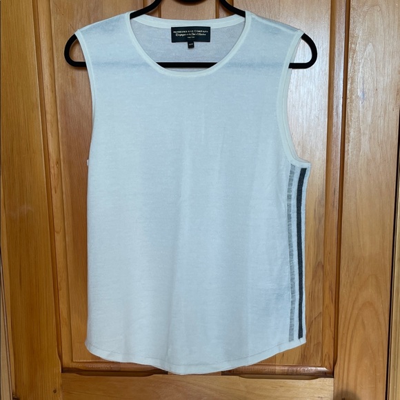 Hudson bay Tops - 100% Cashmire White Muscle Tee with Gray Stripe  M